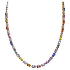 Impressive Baguette Multi Sapphire White 18k Gold Necklace for Her