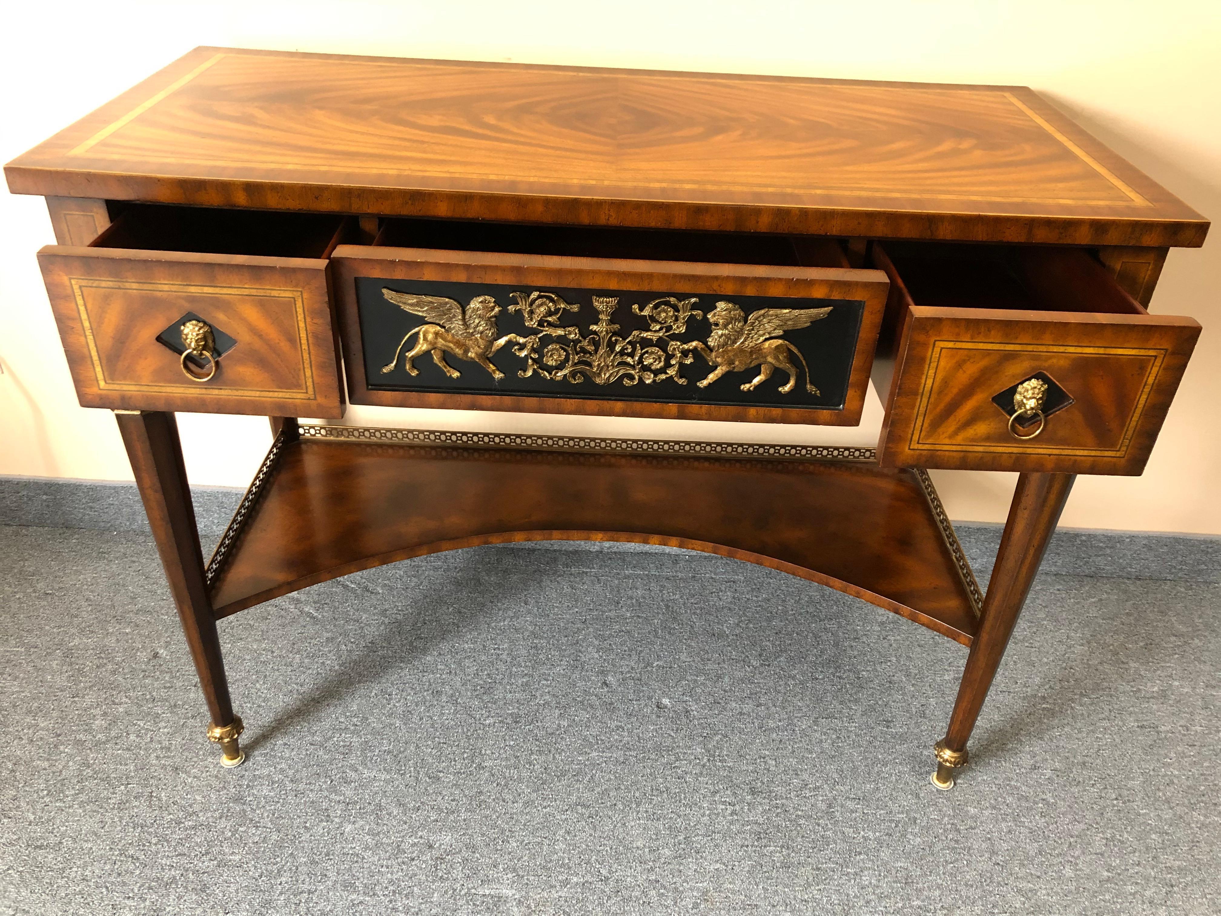Impressive Maitland Smith Crotch Mahogany Regency Style Sideboard Console Table In Excellent Condition In Hopewell, NJ