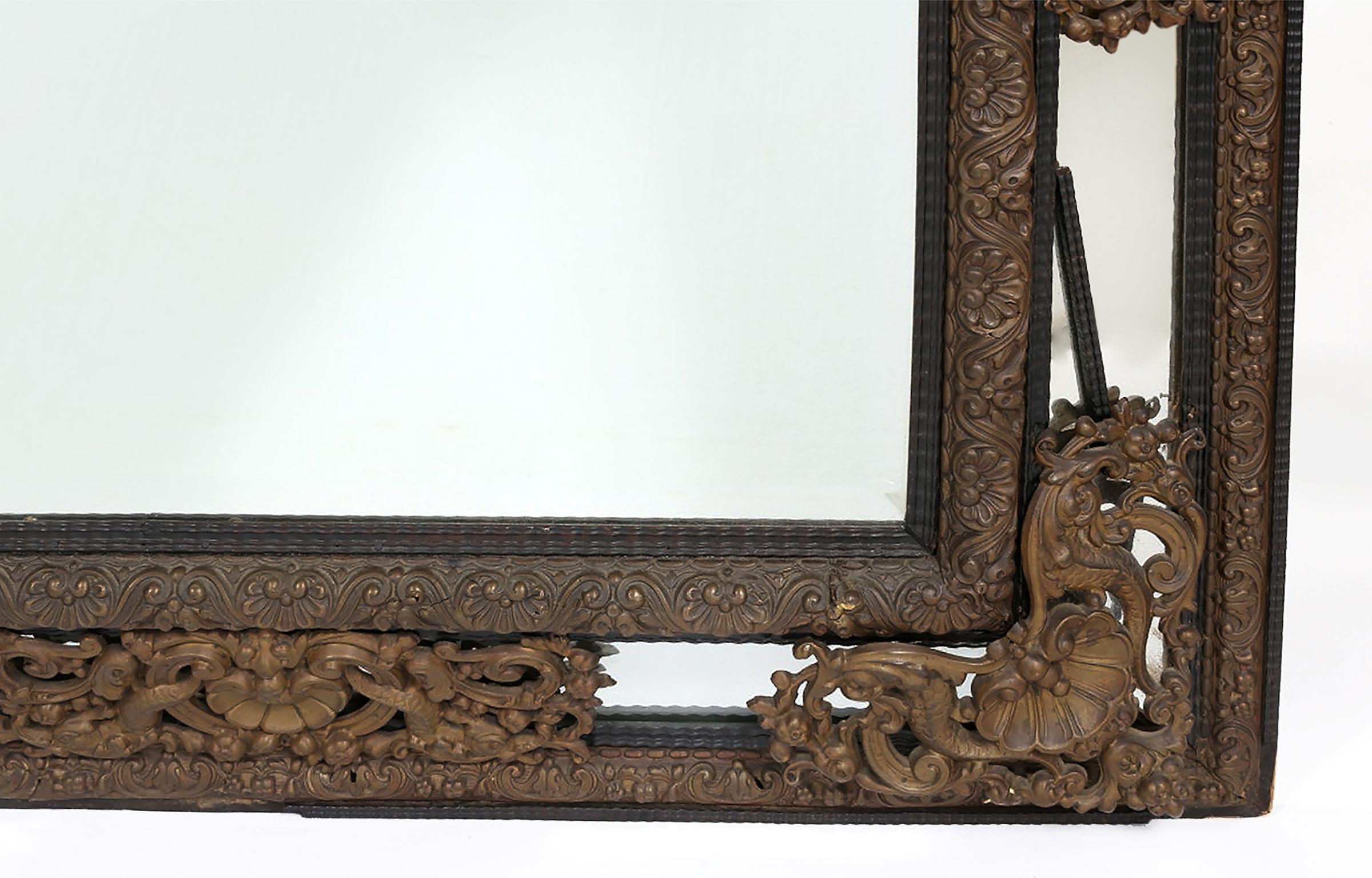 Impressive Baroque Style / Brass Embossed Beveled Wall Mirror For Sale 1