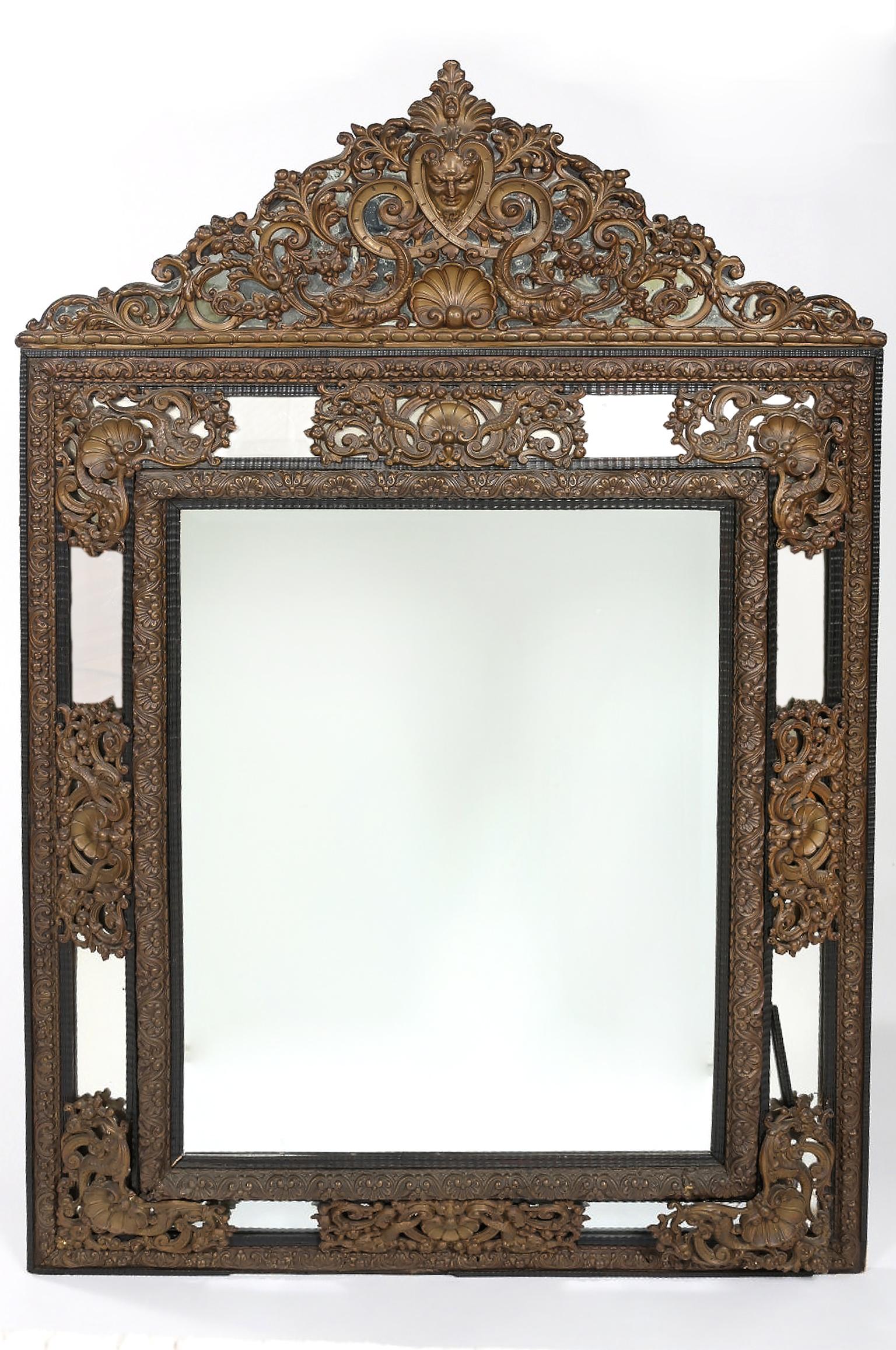 Impressive Baroque Style / Brass Embossed Beveled Wall Mirror For Sale 3