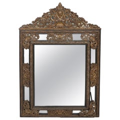 Antique Impressive Baroque Style / Brass Embossed Beveled Wall Mirror