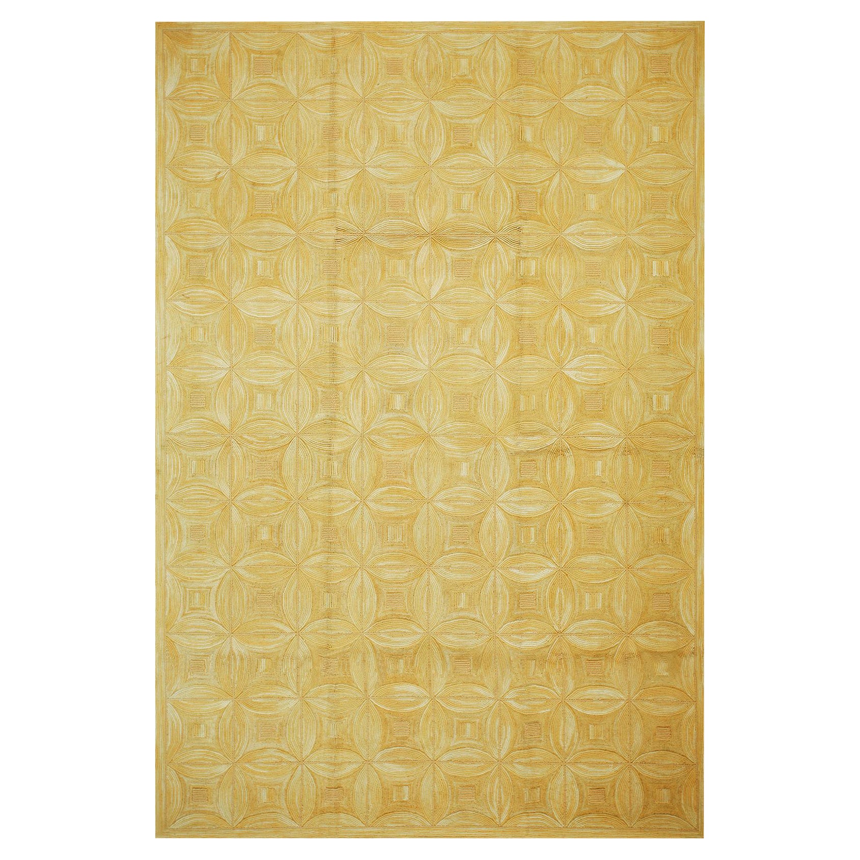 Beeindruckender beigefarbener 4-Sterne-Motiv-Teppich aus amerikanischer Baumwolle mit Häkchen