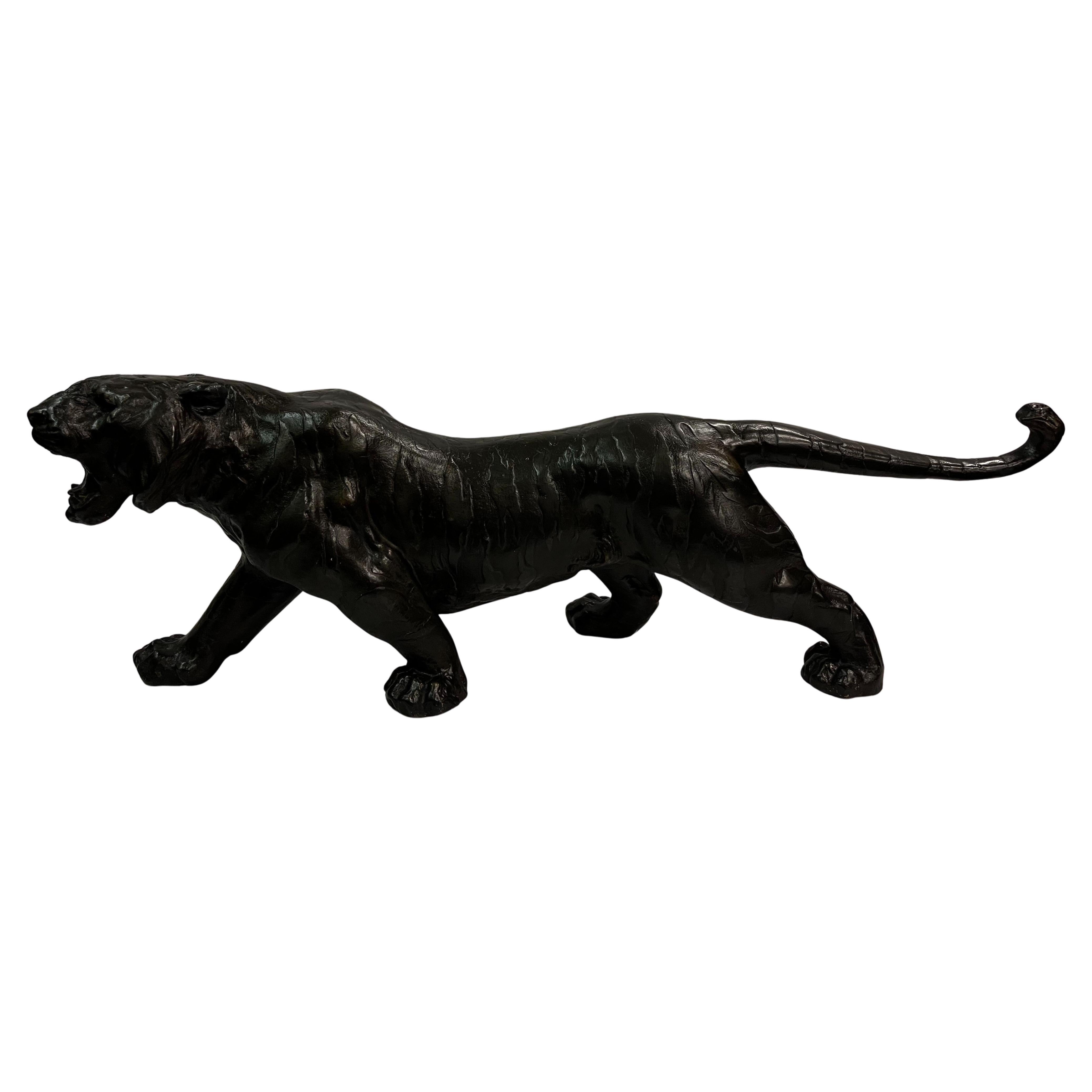 Impressive big cat tiger sculpture, terracotta, late 1920s/early 1930s, France For Sale