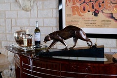 Impressive Big Maurice Prost Panther Sculpture in Bronze on a Black Marble Base