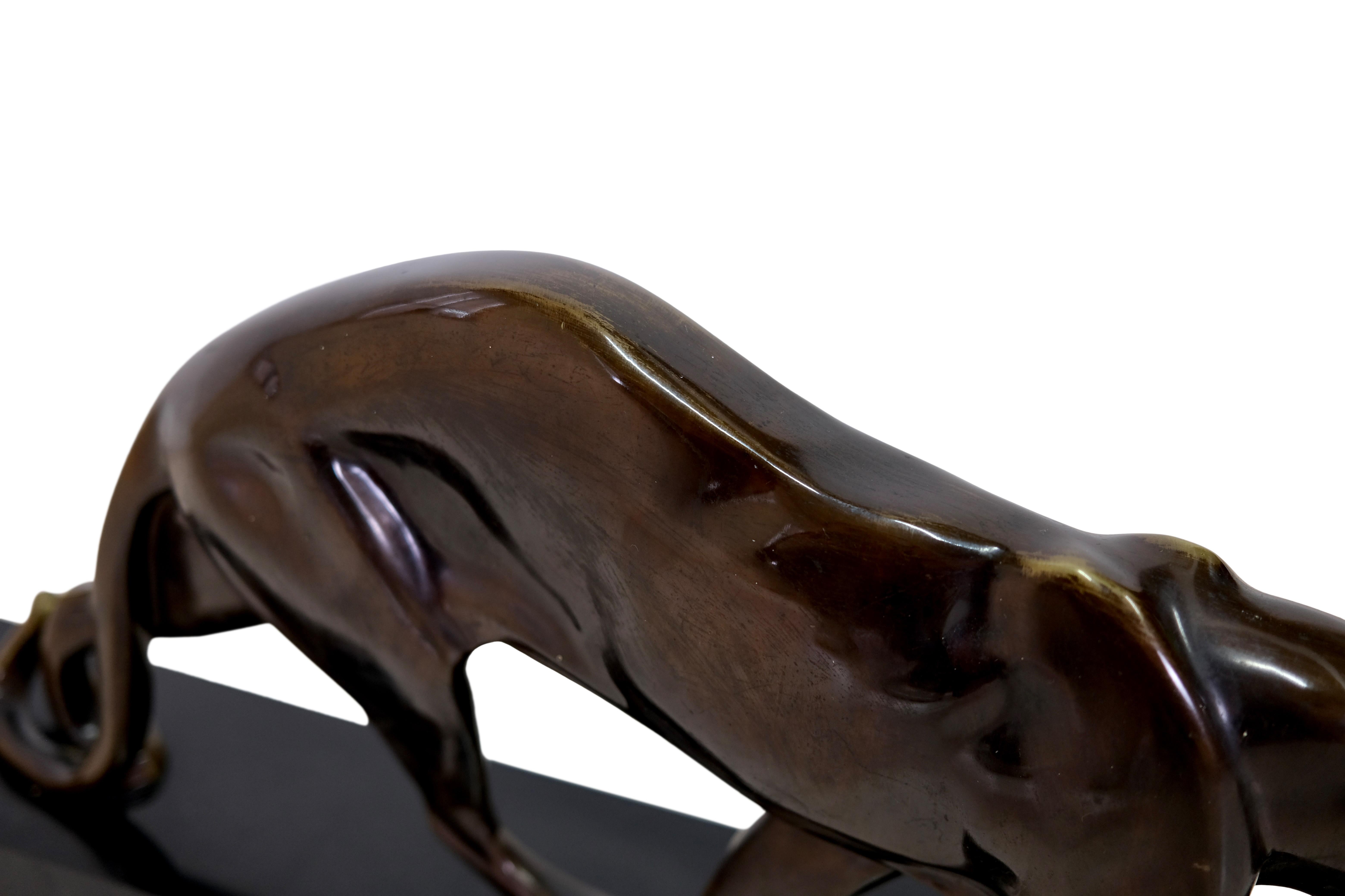 Impressive Big Maurice Prost Panther Sculpture in Bronze on a Black Marble Base 2