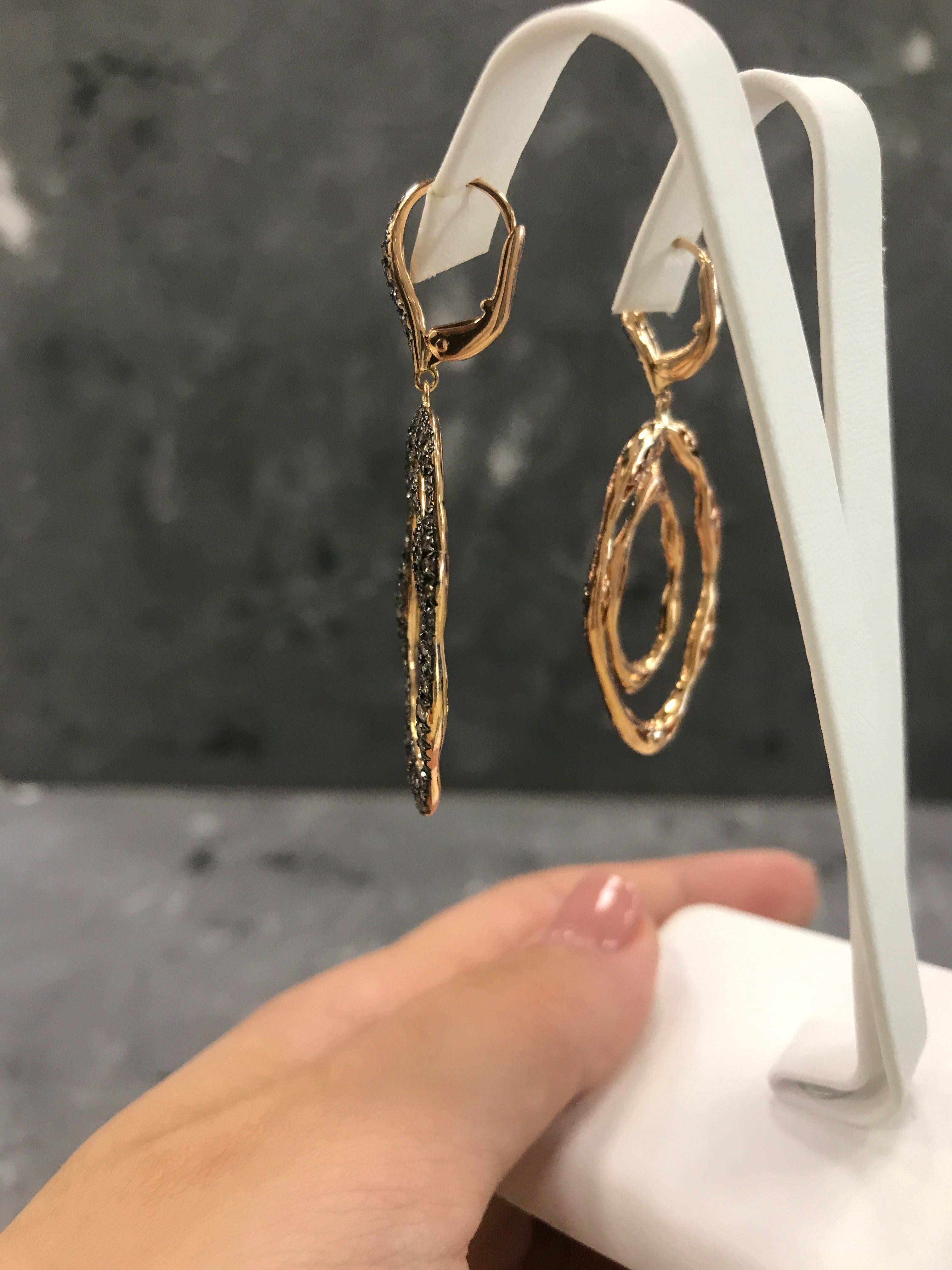 De las mujeres Impresionantes Pendientes Gota Diamante Marrón Negro Oro Rosa 18 Kilates en venta