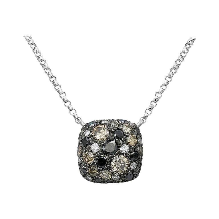 Impressive Black Diamond White Gold Necklace For Sale