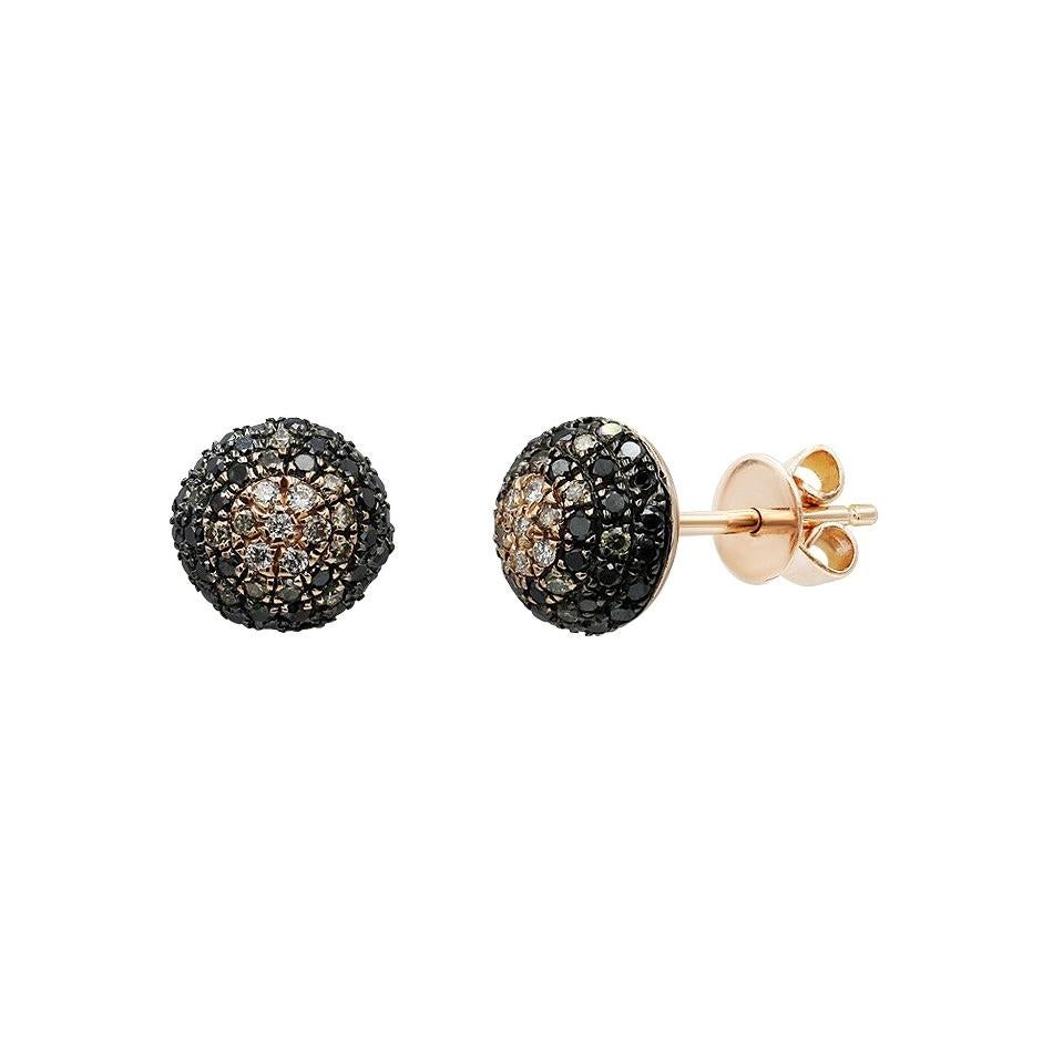 Impressive Black Diamond Yellow Gold Earrings For Sale