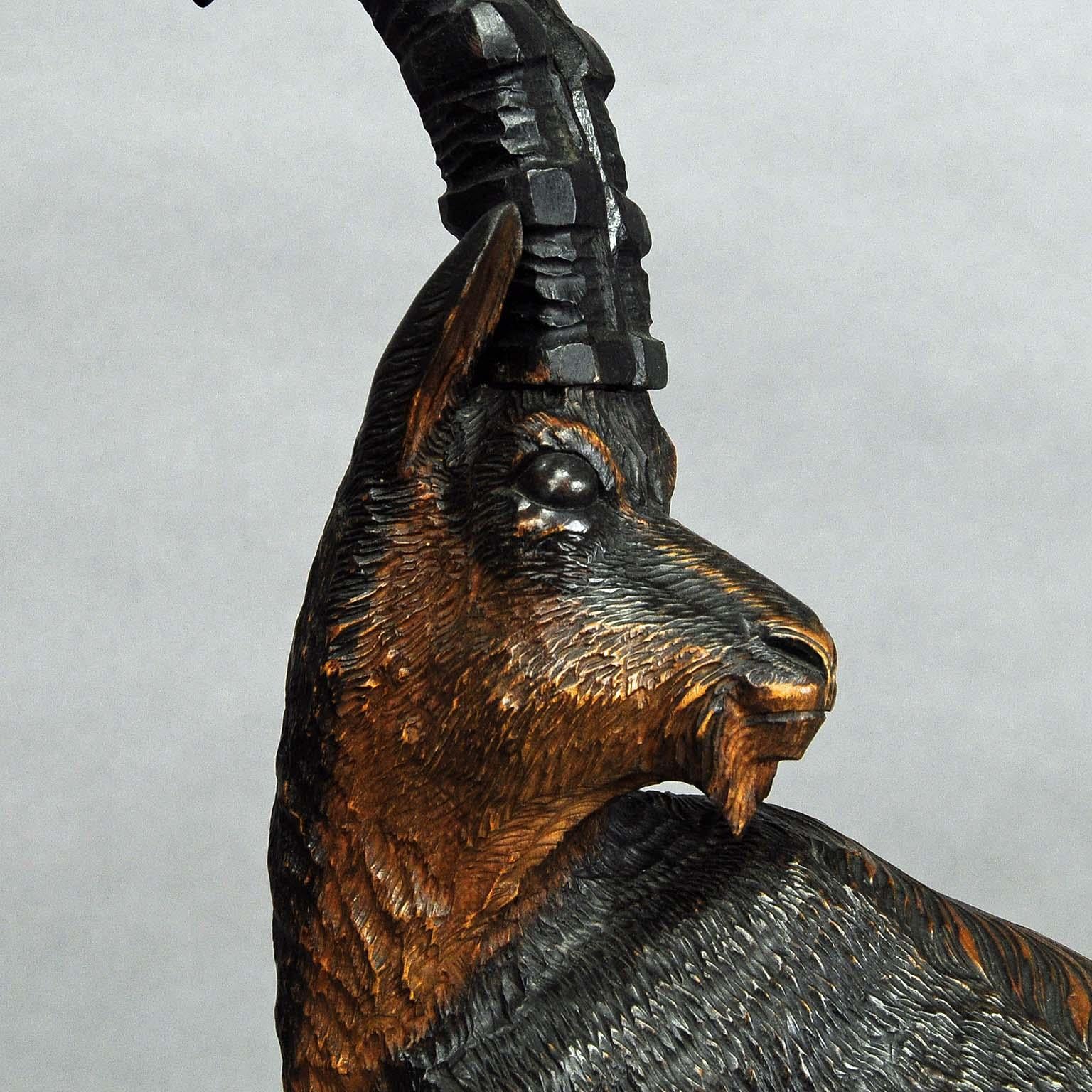 Impressive Black Forest Woodcarving Ibex Sculpture In Good Condition In Berghuelen, DE