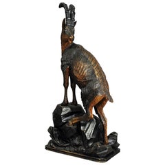 Antique Impressive Black Forest Woodcarving Ibex Sculpture