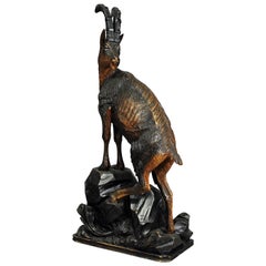 Impressive Black Forest Woodcarving Ibex Sculpture