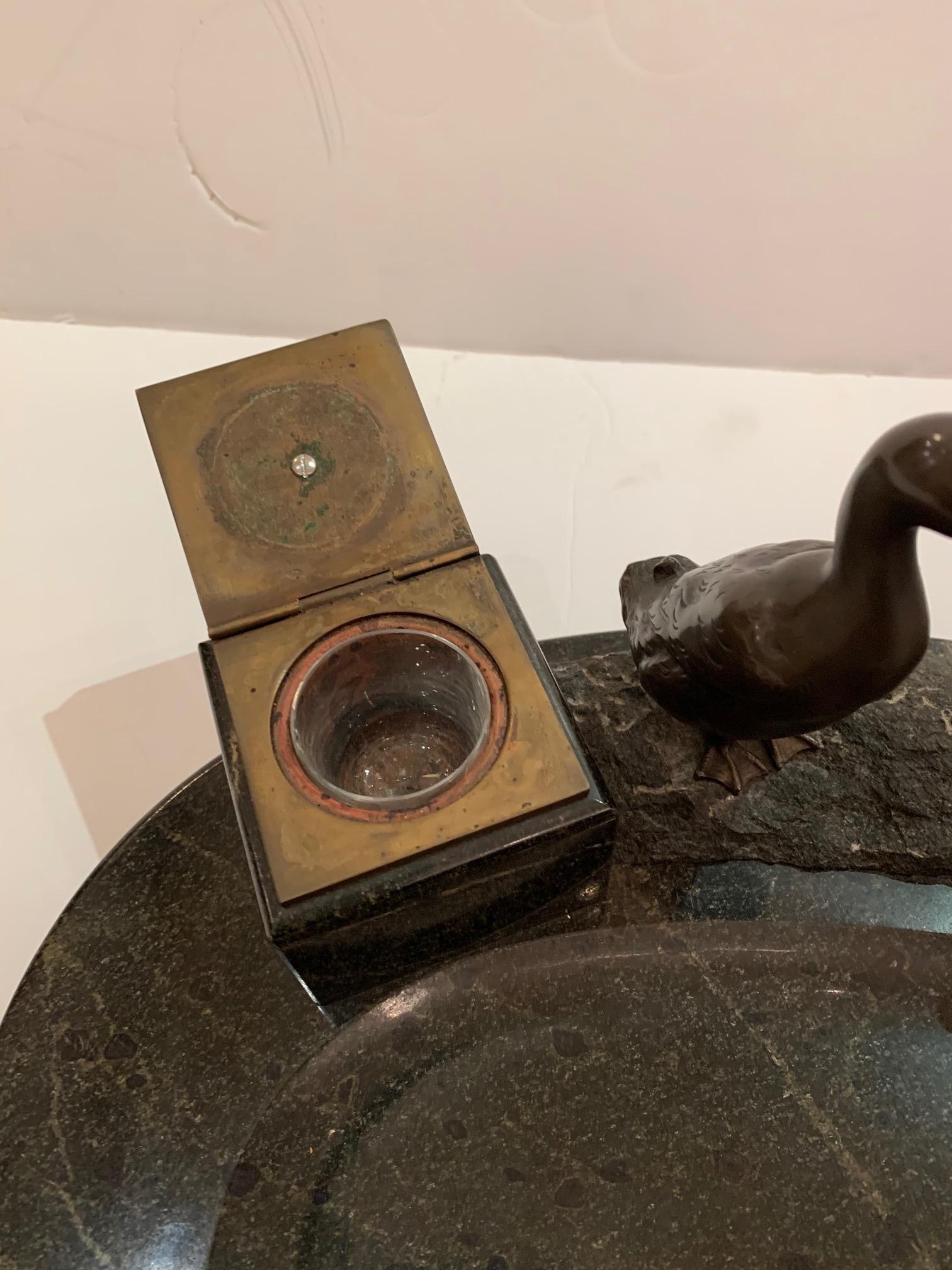 Impressive Black Marble Inkwell with Bronze Ducks For Sale 6