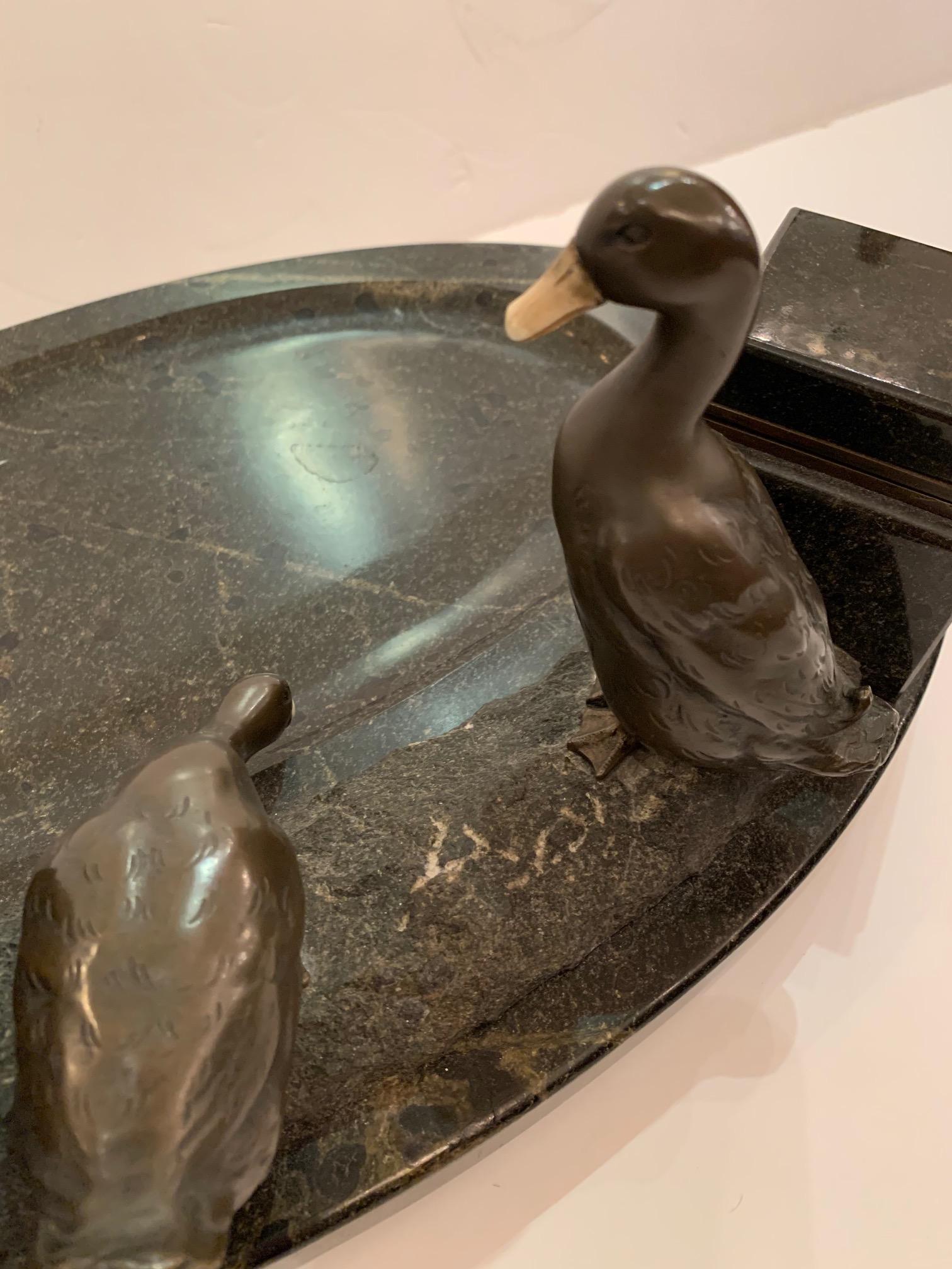 Impressive Black Marble Inkwell with Bronze Ducks For Sale 7