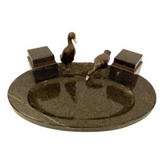 Impressive Black Marble Inkwell with Bronze Ducks
