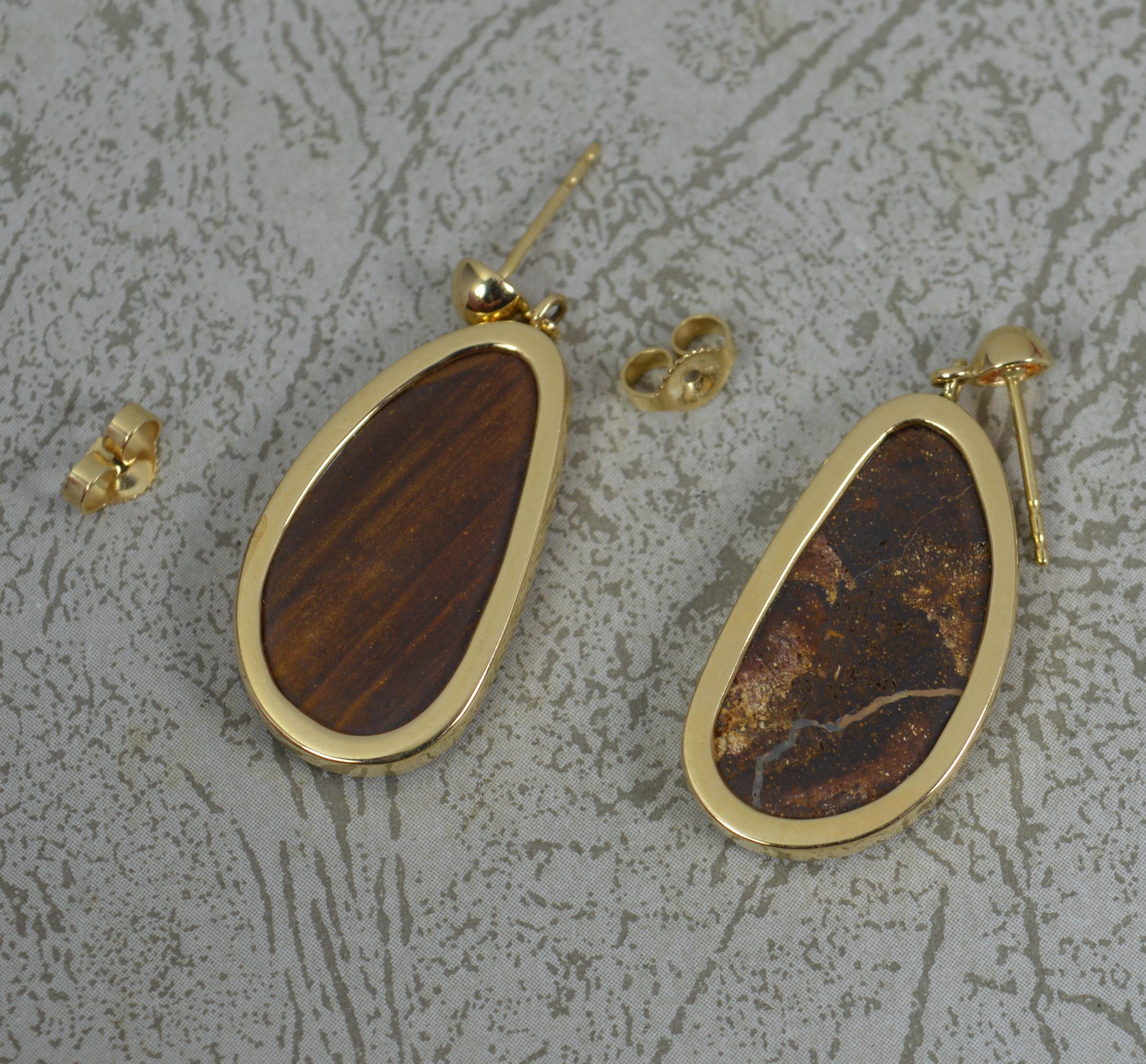 Impressive Black Opal Doublet and 14 Carat Gold Drop Dangle Earrings 2