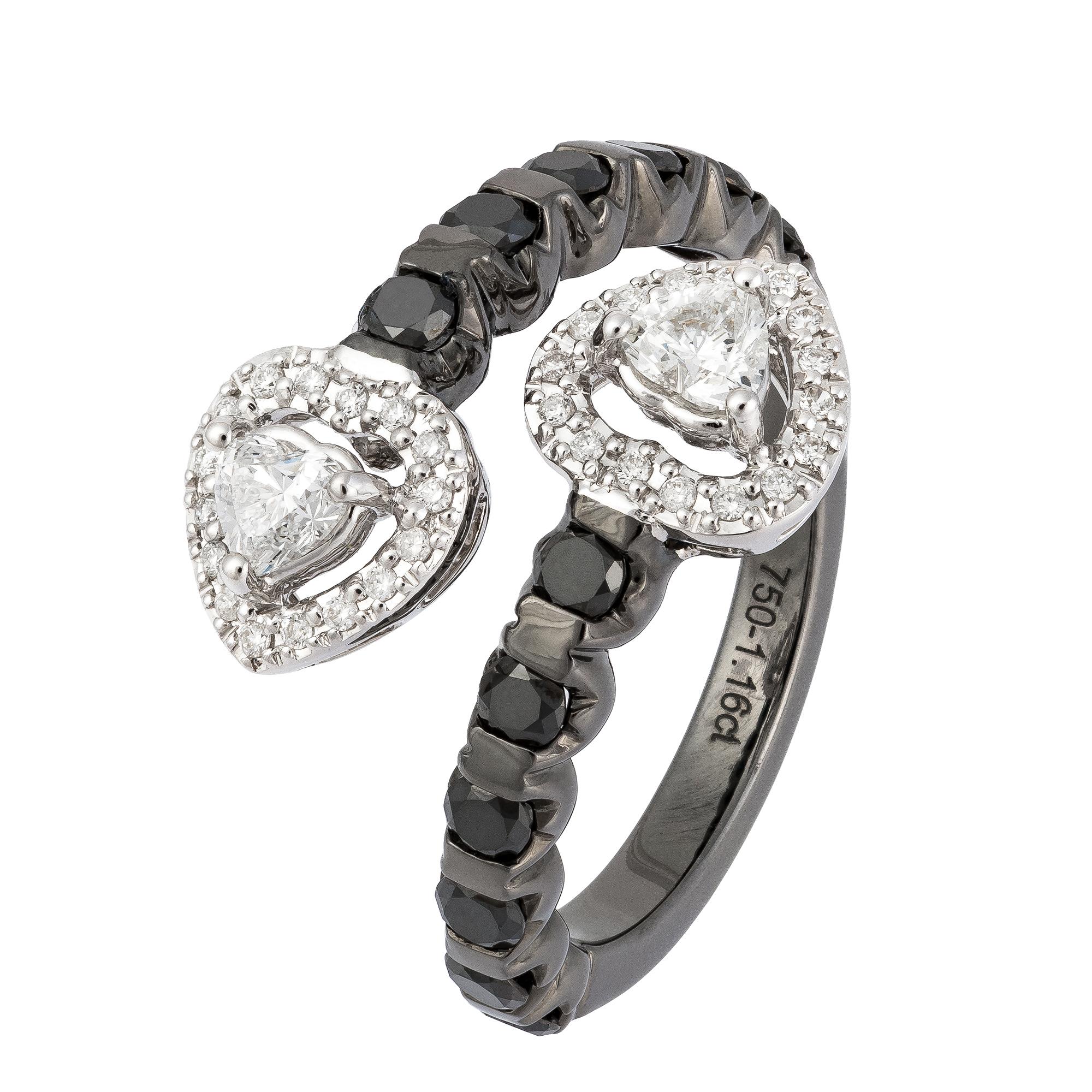 Round Cut Impressive Black White Diamond White Gold 18K Ring for Her For Sale
