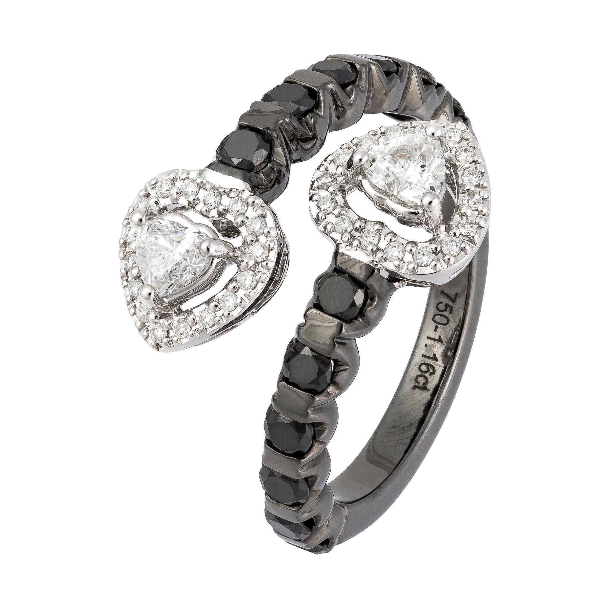 Impressive Black White Diamond White Gold 18K Ring for Her For Sale