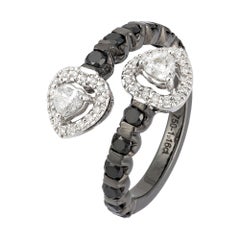 Impressive Black White Diamond White Gold 18K Ring for Her