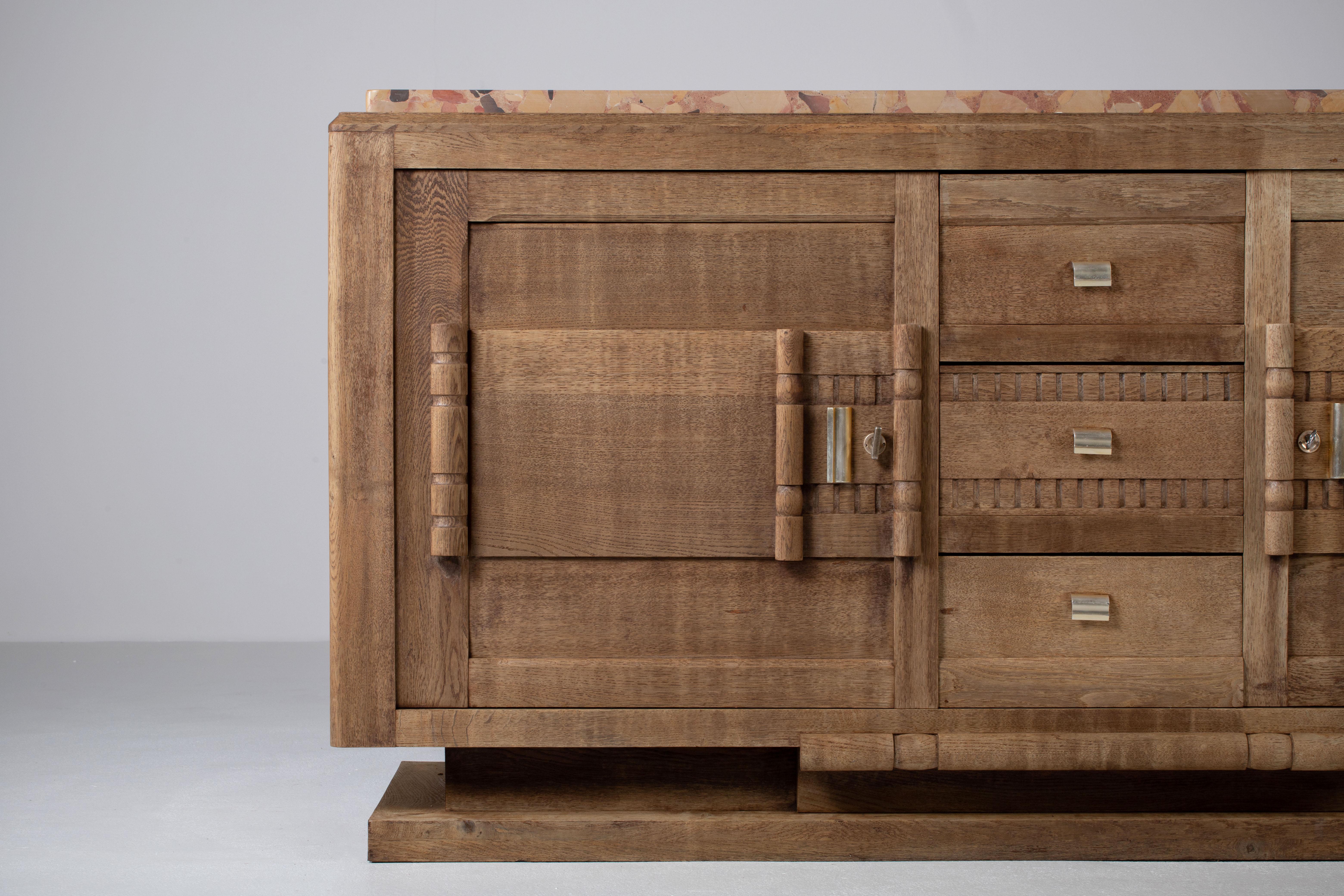 Impressive Bleached Art Deco Solid Oak Sideboard, France, 1940s 3