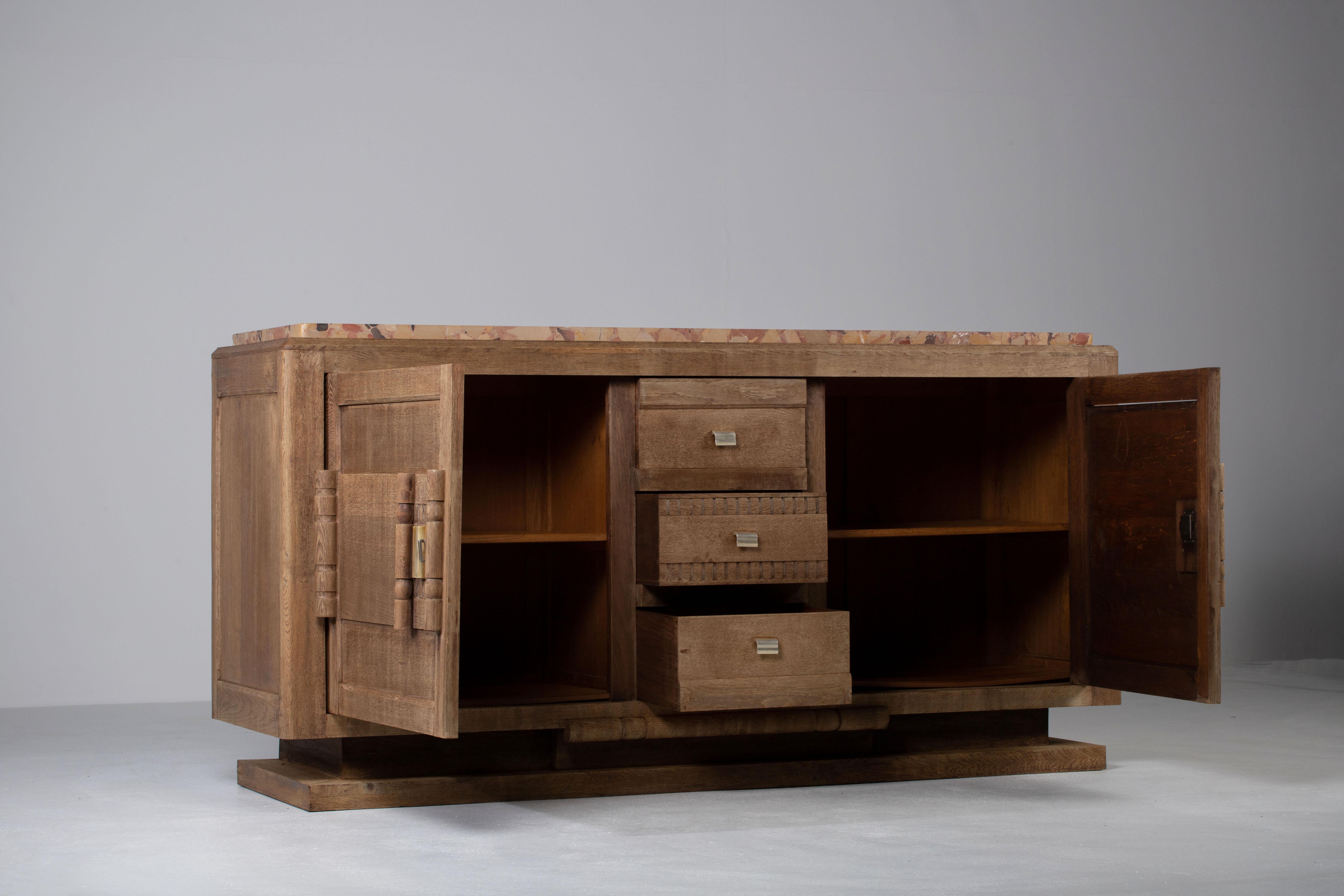 Mid-20th Century Impressive Bleached Art Deco Solid Oak Sideboard, France, 1940s