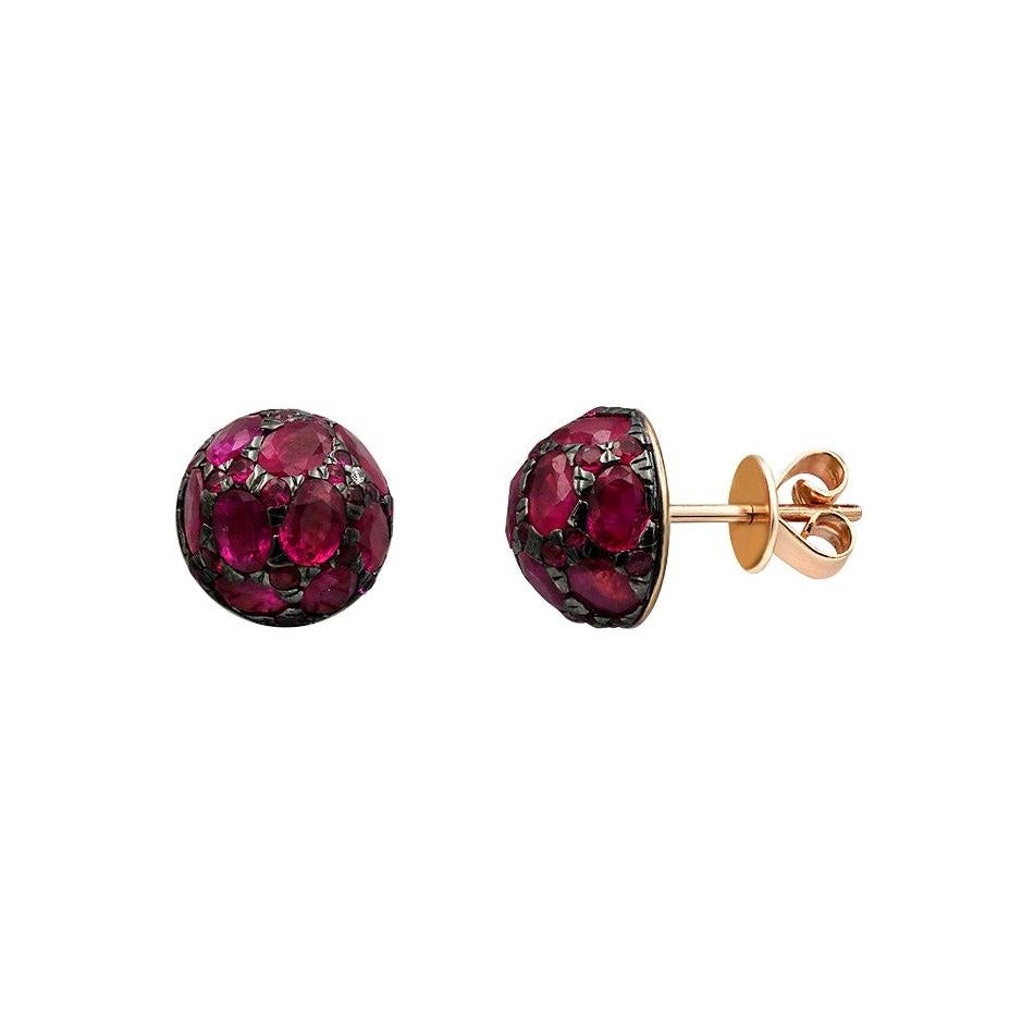 Impressive Blue Ruby Diamond Yellow Gold Earrings For Sale