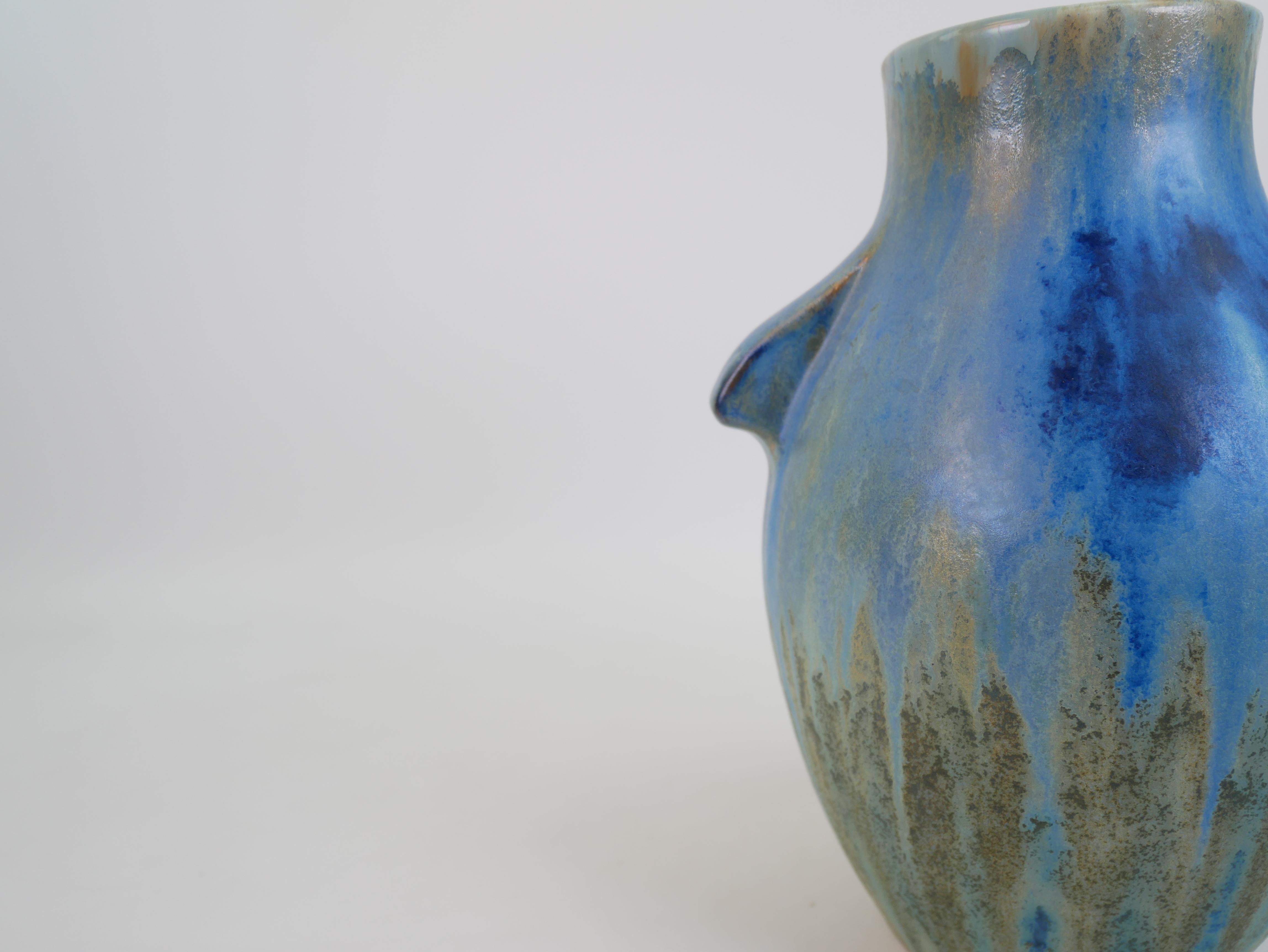 Impressionnant vase Art Déco en grès bleu de Pierrefonds Manufacture circa 1930 en vente 7