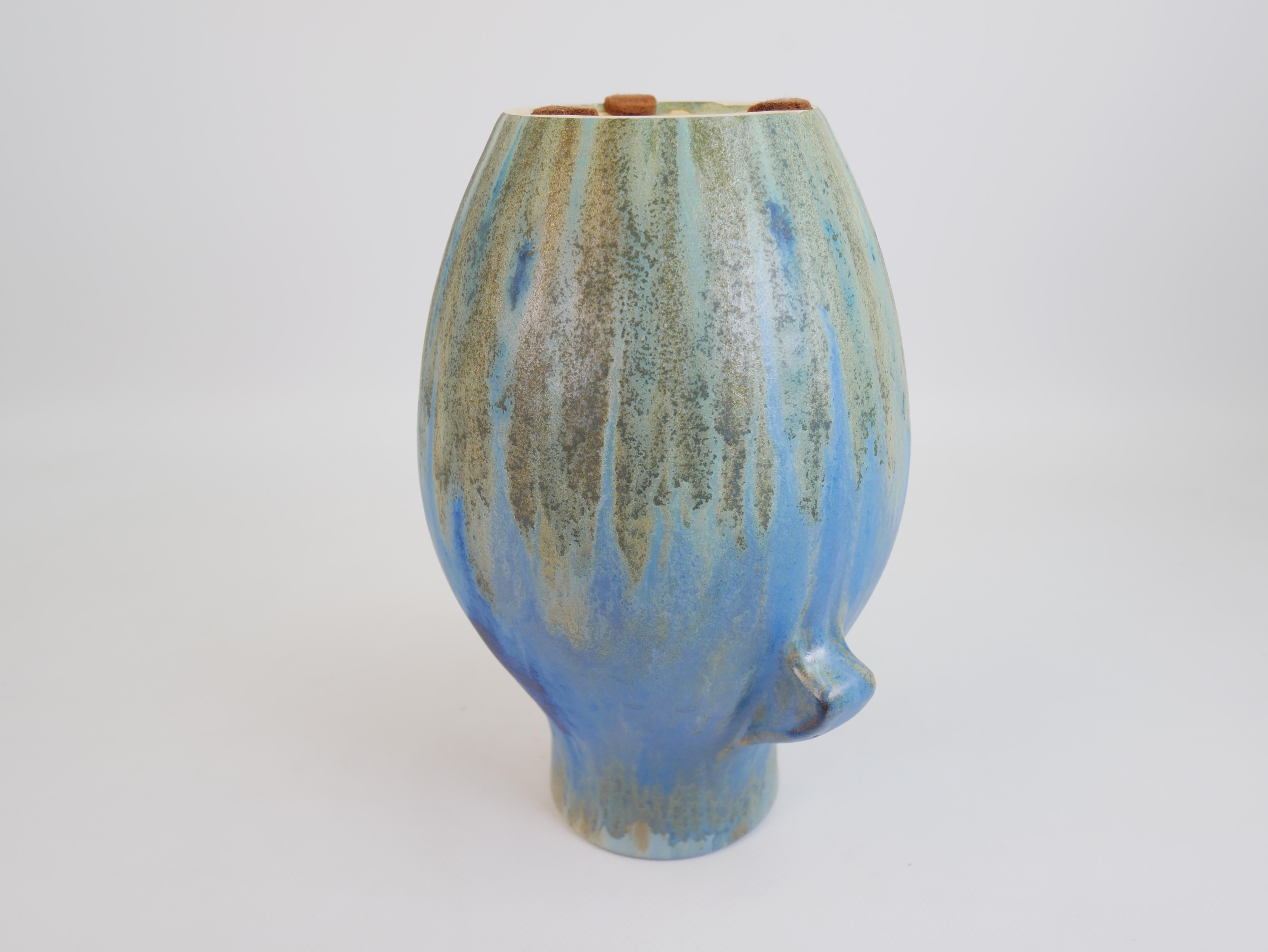 Impressionnant vase Art Déco en grès bleu de Pierrefonds Manufacture circa 1930 en vente 10