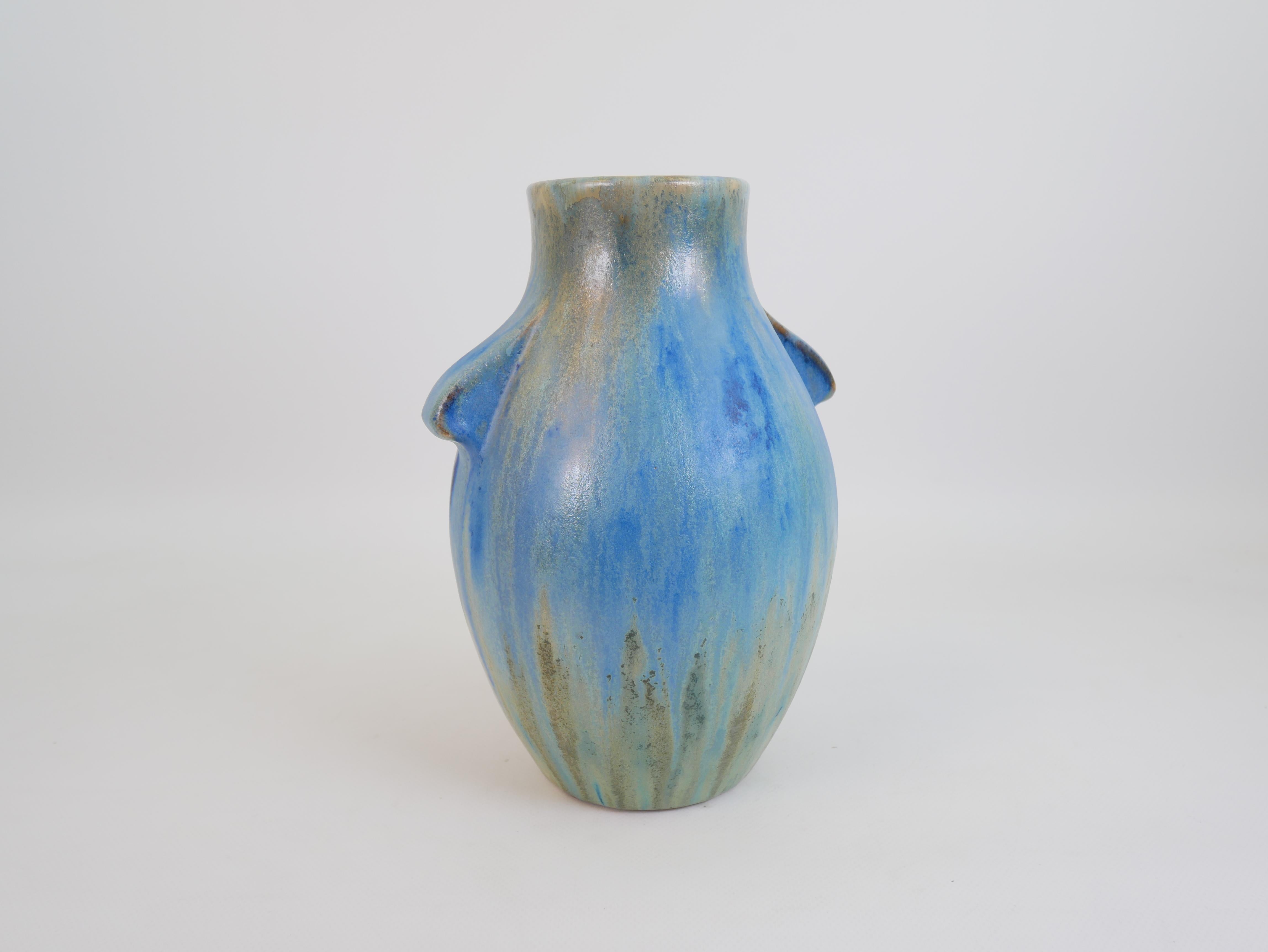 Impressionnant vase Art Déco en grès bleu de Pierrefonds Manufacture circa 1930 en vente 2