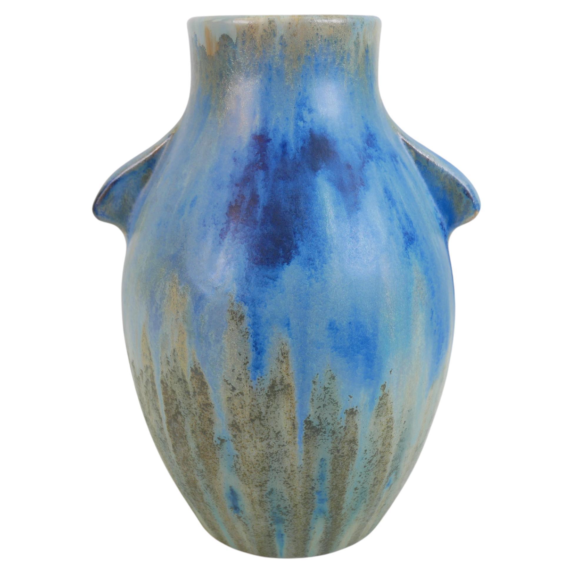 Impressive blue sandstone Art Deco vase by Pierrefonds Manufacture circa 1930