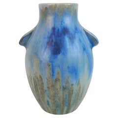 Impressive blue sandstone Art Deco vase by Pierrefonds Manufacture circa 1930