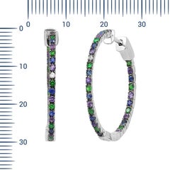Impressive Blue Sapphire Amethyst Tsavorite Diamond White Gold Hoop Earrings