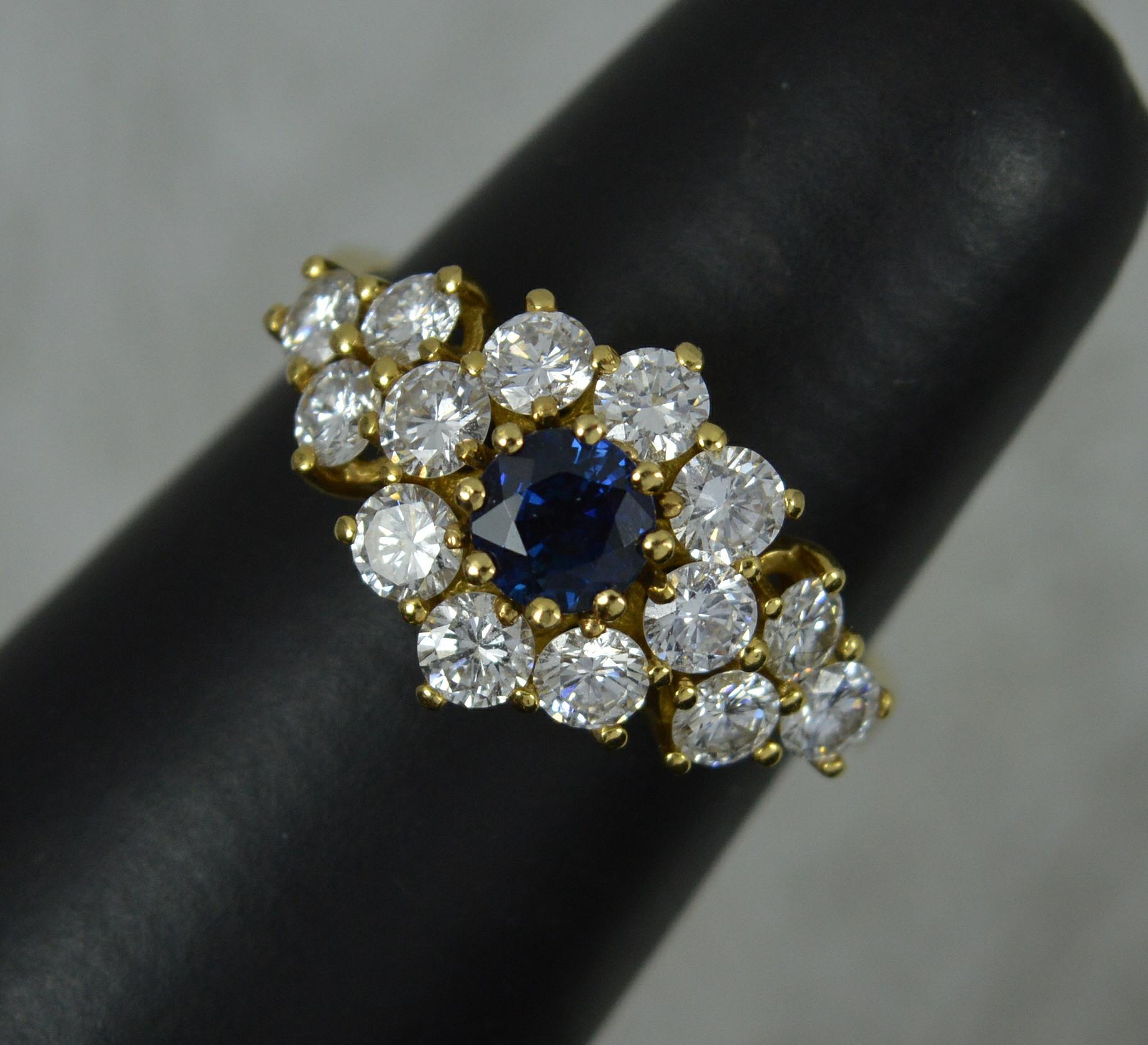 Impressive Blue Sapphire and 1.2ct Vvs Diamond 18ct Gold Cluster Ring 4