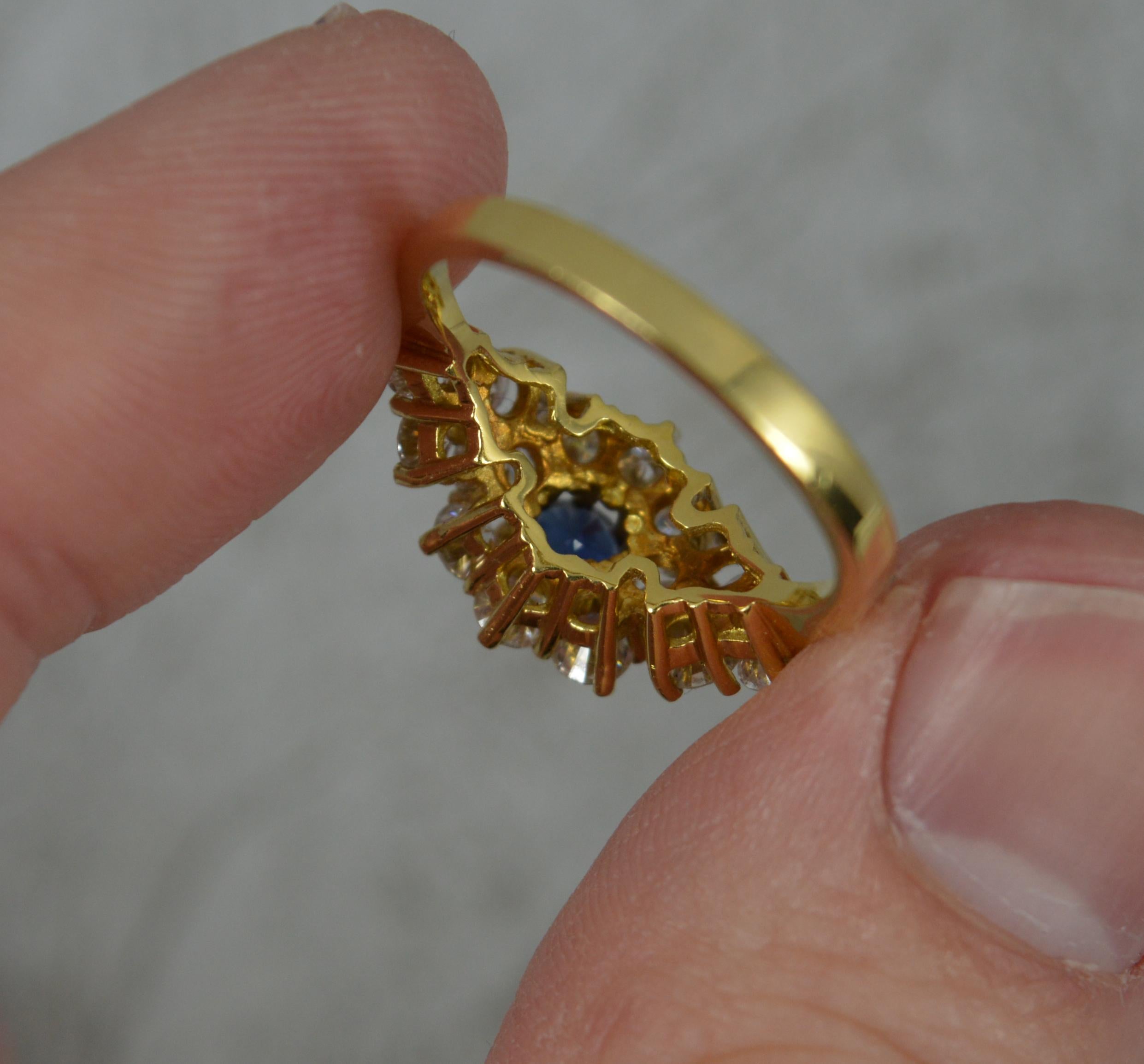 Contemporary Impressive Blue Sapphire and 1.2ct Vvs Diamond 18ct Gold Cluster Ring