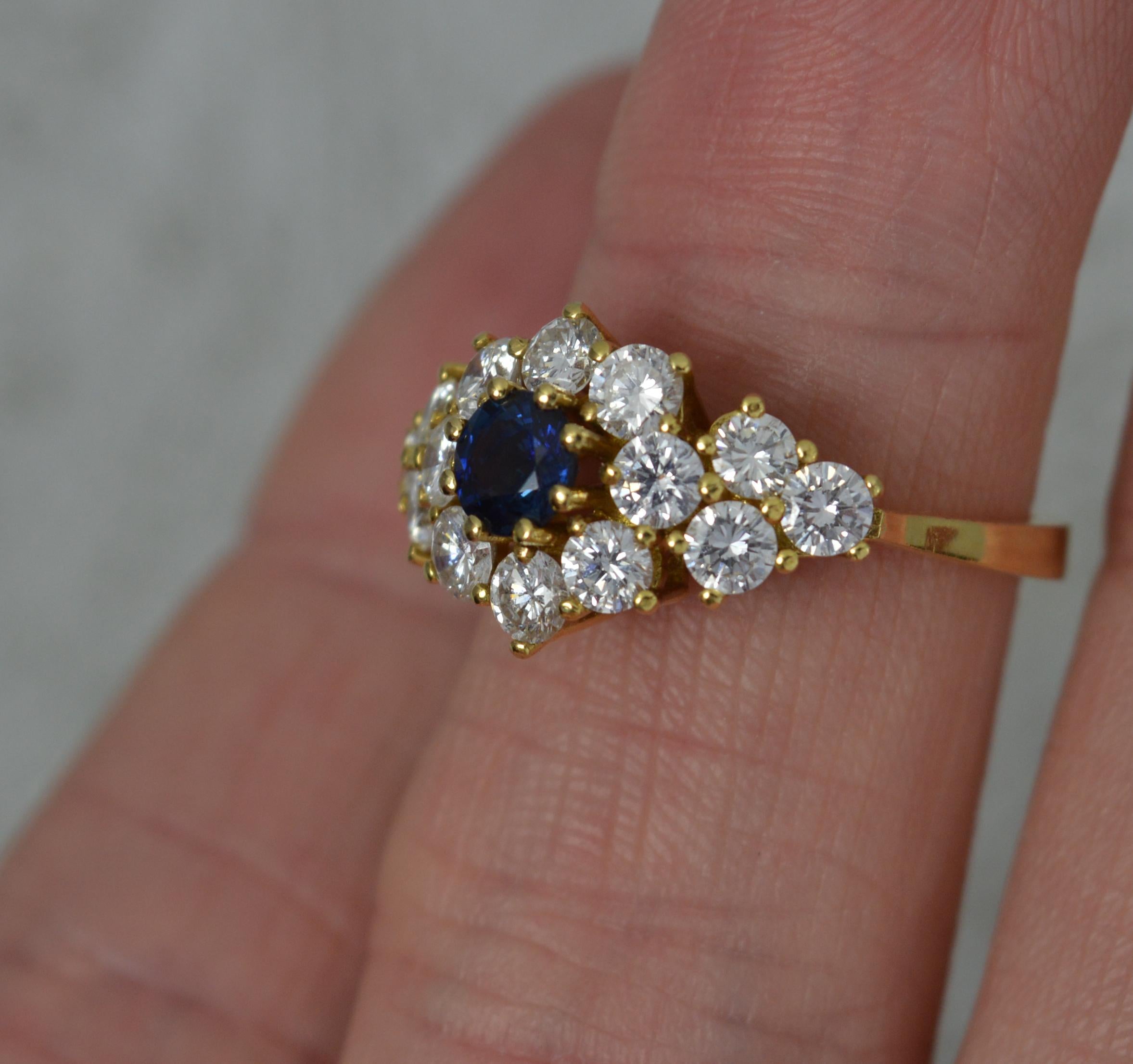 Women's Impressive Blue Sapphire and 1.2ct Vvs Diamond 18ct Gold Cluster Ring