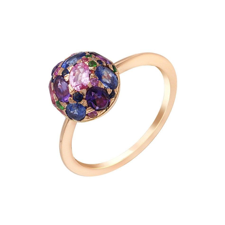 For Sale:  Impressive Blue Sapphire Diamond Amethyst Pink Sapphire Yellow Gold Ring 4