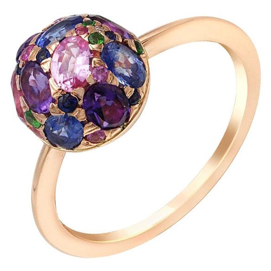Impressive Blue Sapphire Diamond Amethyst Pink Sapphire Yellow Gold Ring
