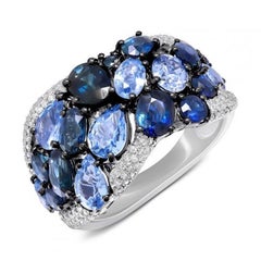 Impressive Blue Sapphire Diamond Cocktail White 14 Karat Gold Ring for Her