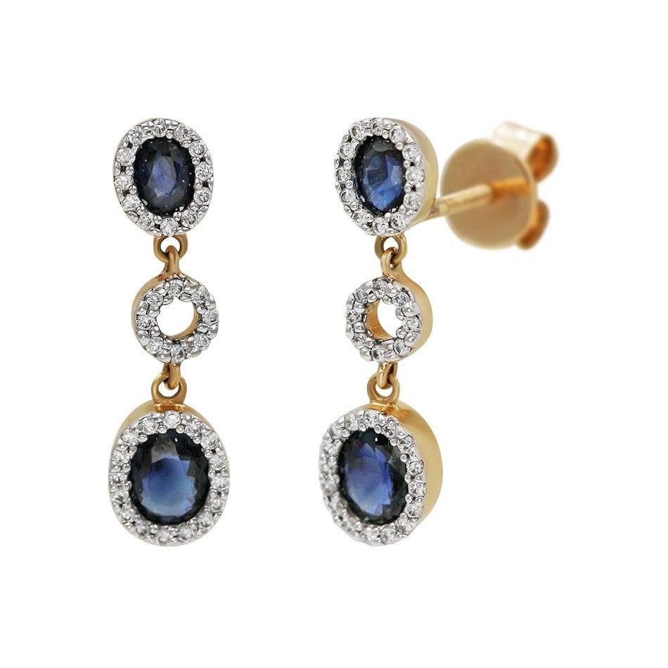 Taille coussin antique Impressionnantes boucles d'oreilles en goutte en or blanc avec saphir bleu et diamant en vente