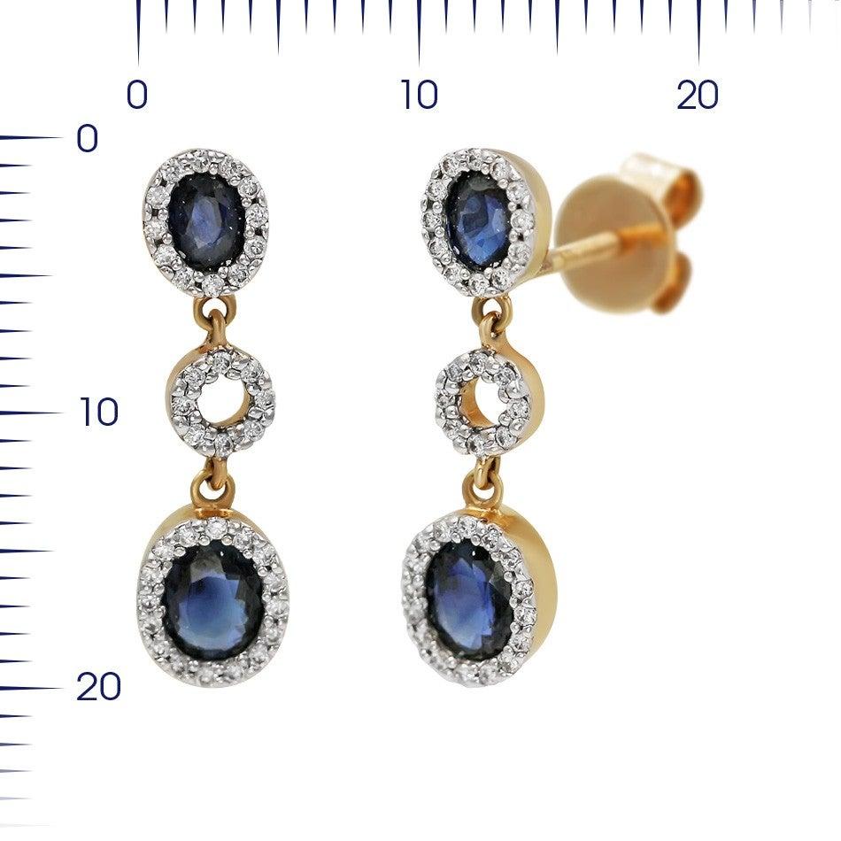Antique Cushion Cut Impressive Blue Sapphire Diamond White Gold Drop Earrings For Sale
