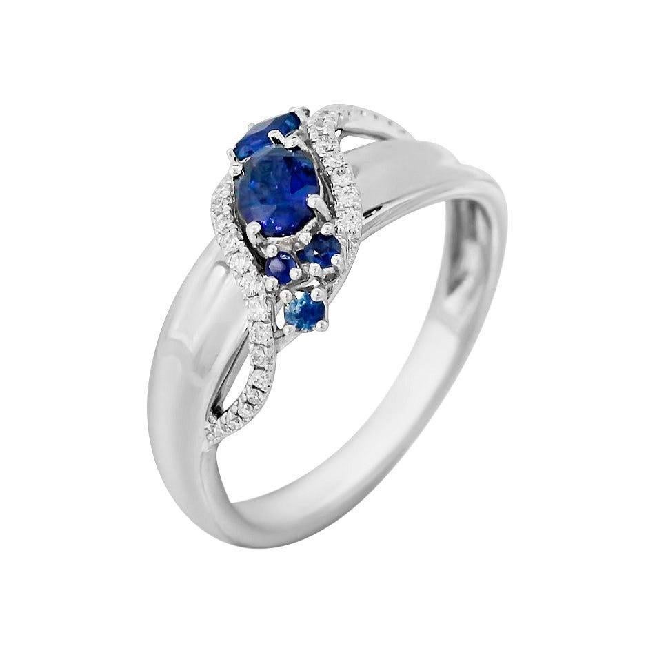 For Sale:  Impressive Blue Sapphire Diamond White Gold Ring 3