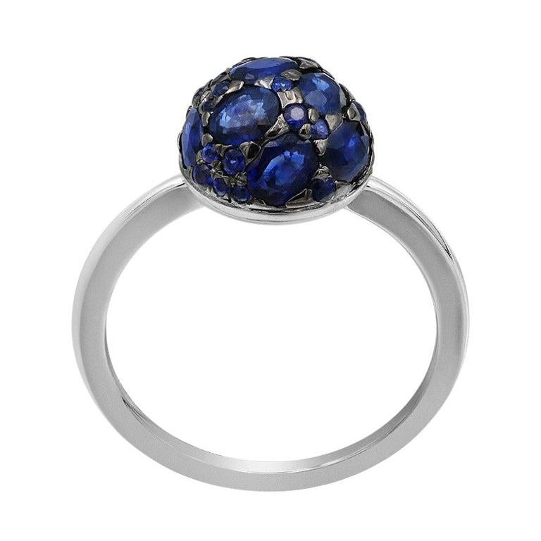 For Sale:  Impressive Blue Sapphire Diamond White Gold Ring