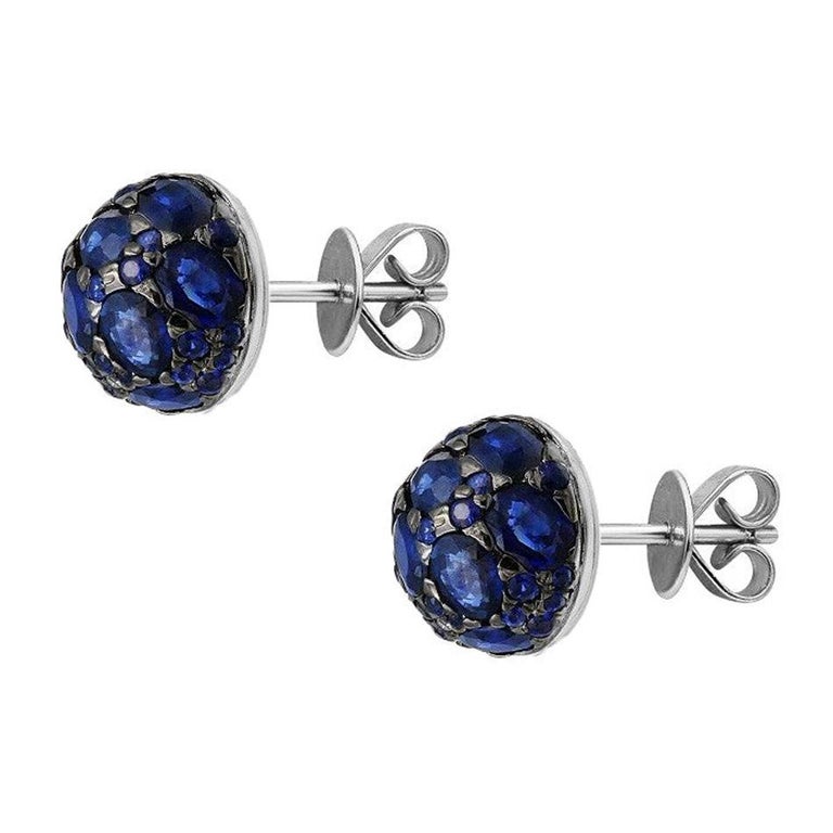 Impressive Blue Sapphire Diamond White Gold Stud Earrings For Sale at ...