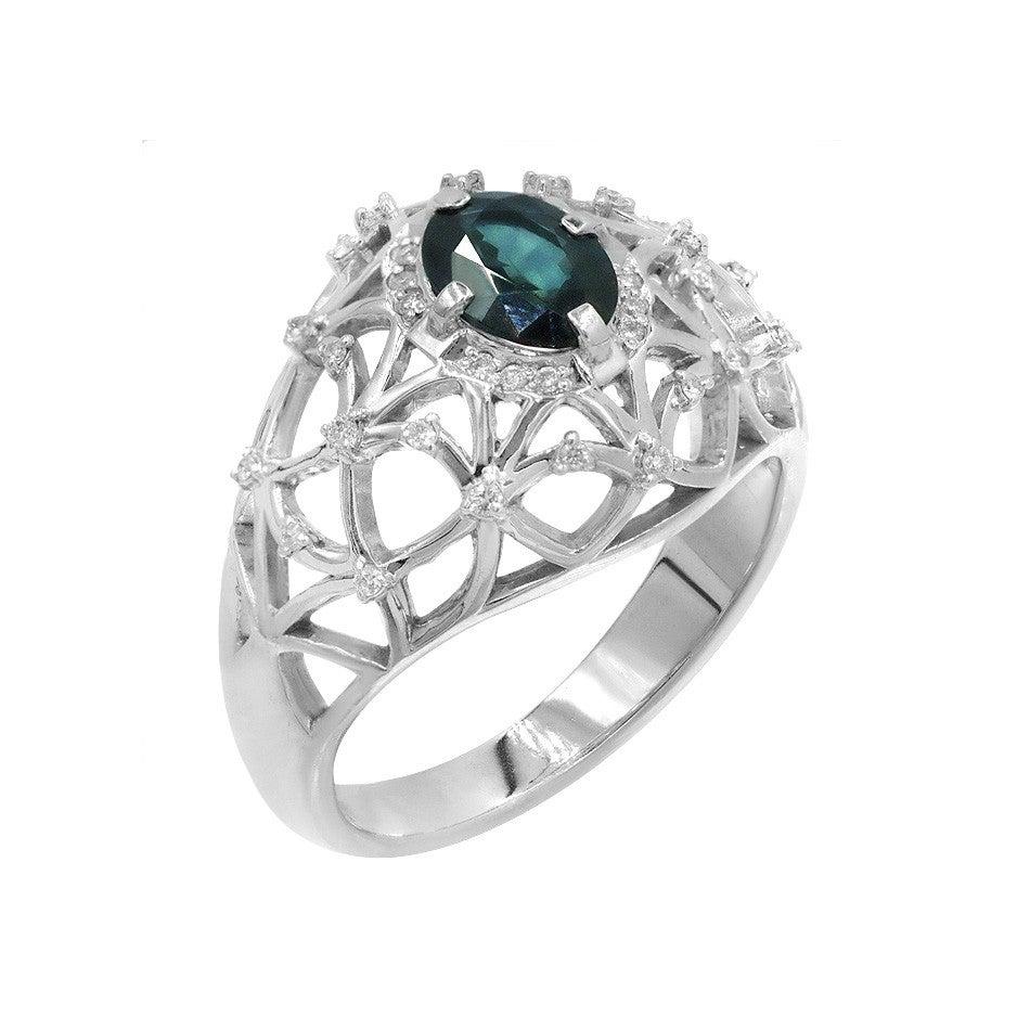 For Sale:  Impressive Blue Sapphire Diamond White Gold Stud Ring 2