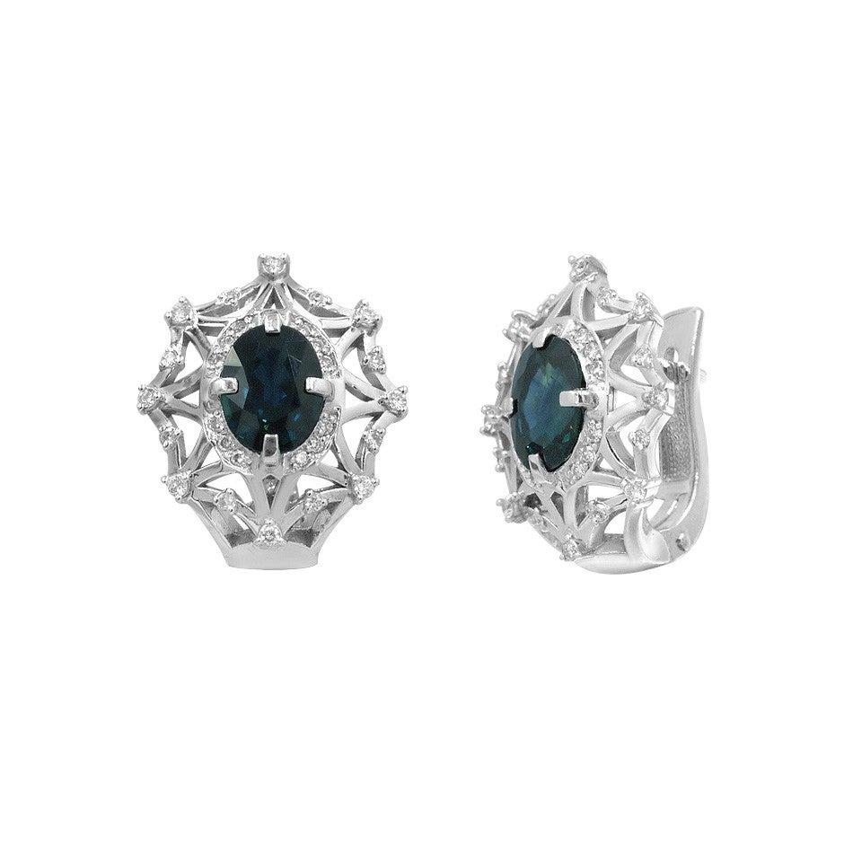 For Sale:  Impressive Blue Sapphire Diamond White Gold Stud Ring 3