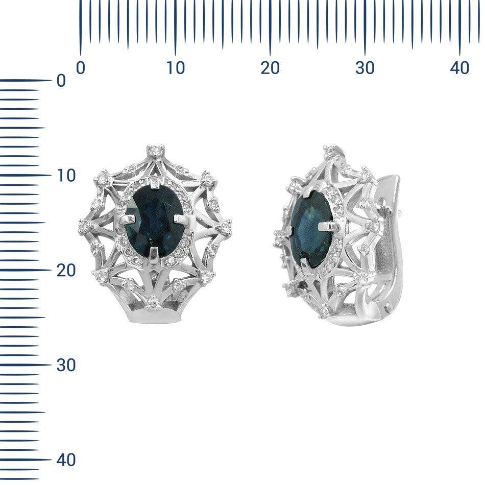 For Sale:  Impressive Blue Sapphire Diamond White Gold Stud Ring 4