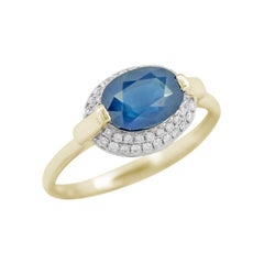 Impressive Blue Sapphire Diamond Yellow Gold Ring