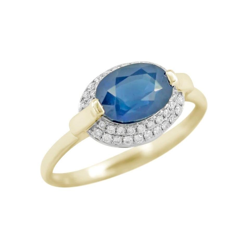 For Sale:  Impressive Blue Sapphire Diamond Yellow Gold Ring