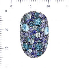 Impressive Blue Sapphire Topaz Cocktail White 18 Karat Gold Ring for Her