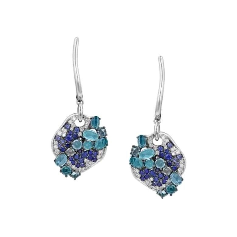 Impressive Blue Sapphire Topaz Diamond Cocktail White Gold Earrings for Her For Sale