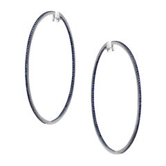 Impressive Blue Sapphire White Gold Hoop Earrings